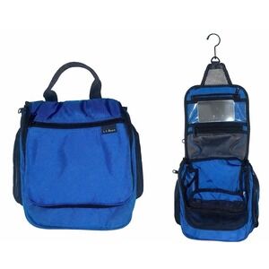 Vintage L.L.Bean Personal Organizer Toiletry Bag Blue Built In Mirror And Hook